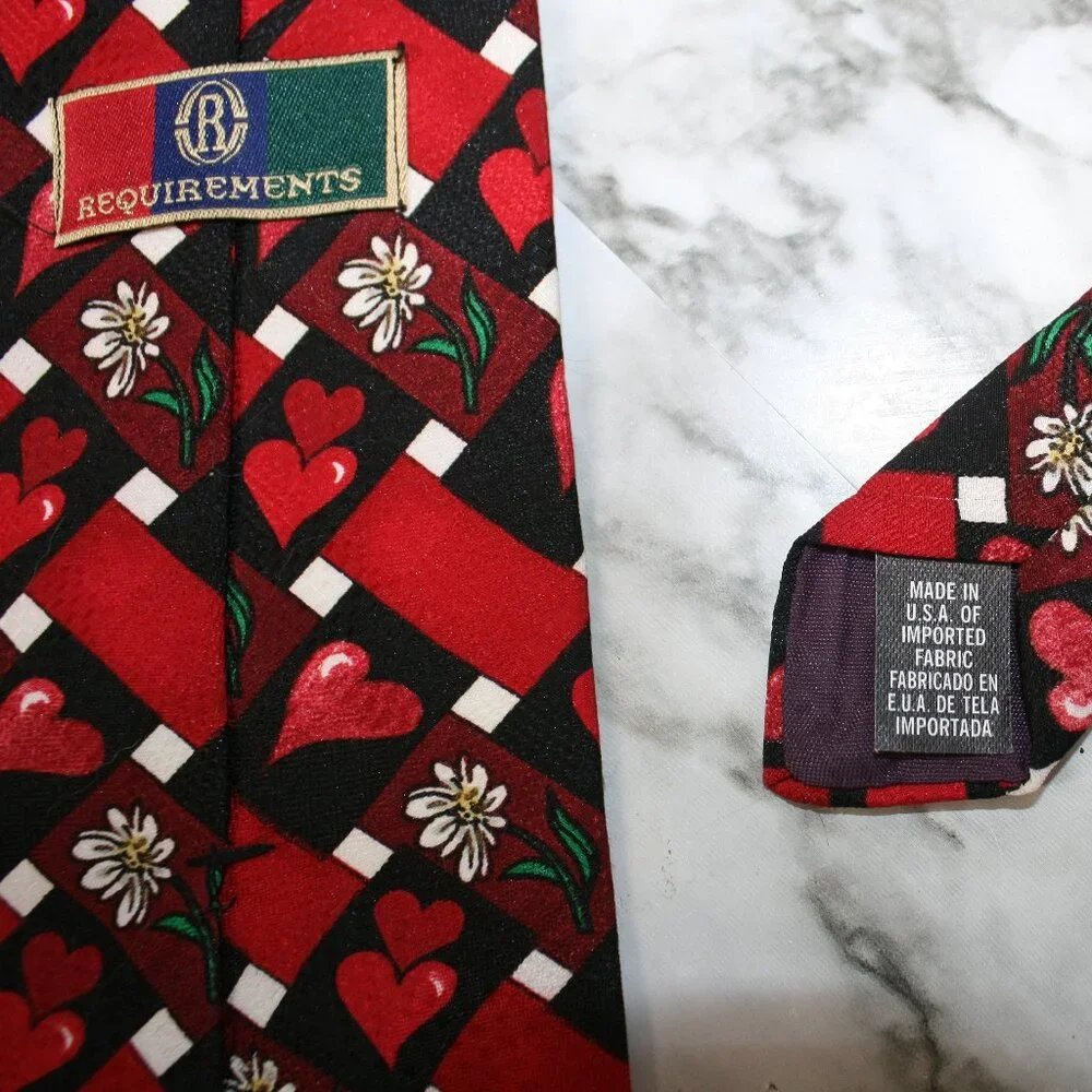 REQUIREMENTS Necktie Valentine's Day Hearts Floral Love Red Neck Tie Neckwear